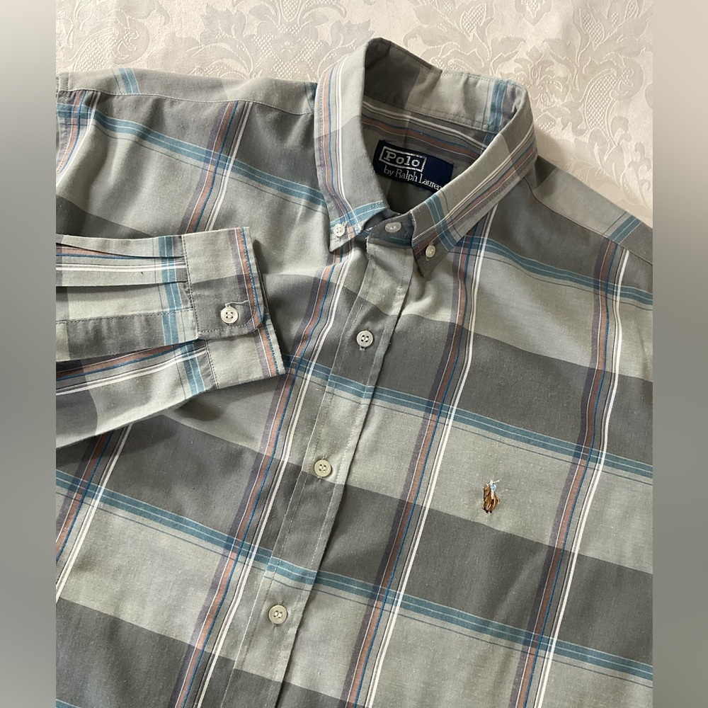 Polo Ralph Lauren Men's Size 20 Blue Grey L/S Button Down Shirt Small Pony